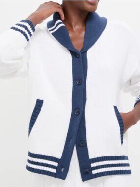 TUCKERNUCK White and Navy Varsity Freya Cardigan